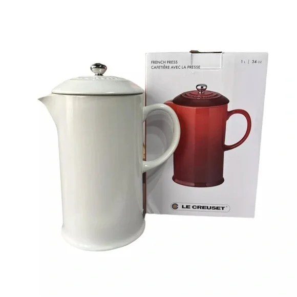 NEW IN BOX Le Creuset French Press Coffee Tea Maker in Cotton White - Picture 1 of 4